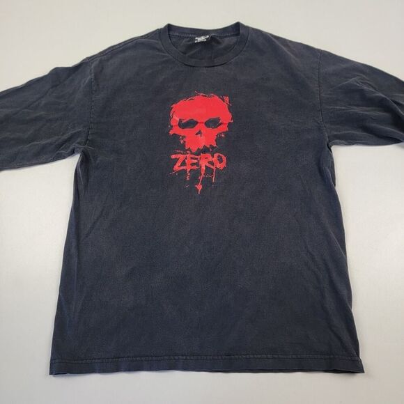 Vintage 90s Y2K Zero Skateboards Skull Logo Skate Tee Black Grunge Mens Large - Picture 4 of 10
